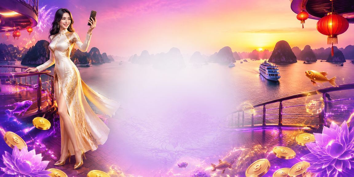 Vịnh Hạ Long về đêm với ánh đèn neon và thiết bị mobile casino