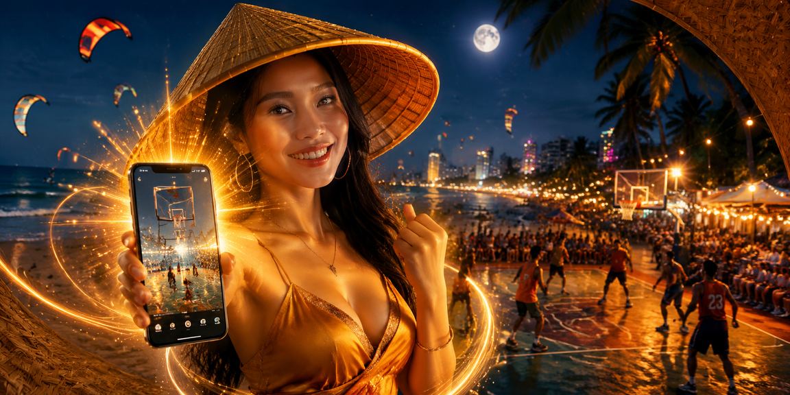Người hâm mộ bóng rổ tại Mũi Né theo dõi kèo NBA với chiếc nón lá đặc trưng Việt Nam